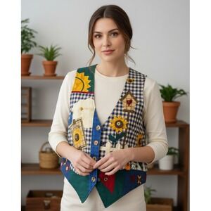 Vintage Cottagecore Handmade Vest Womens M Farmcore Country Grannycore Patchwork